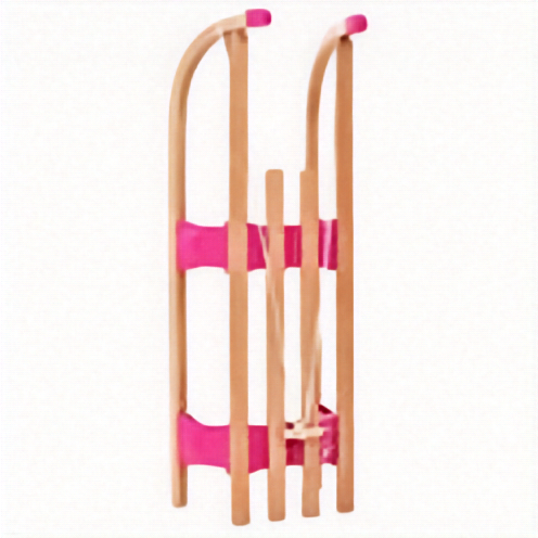 Pro-Snow houten slee roze zijaanzicht