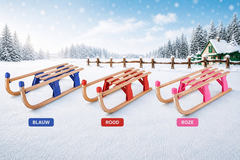 Pro-Snow Houten Slee Inklapbaar – Slee voor Kinderen – Met Trekkoord – Metalen Glijrails